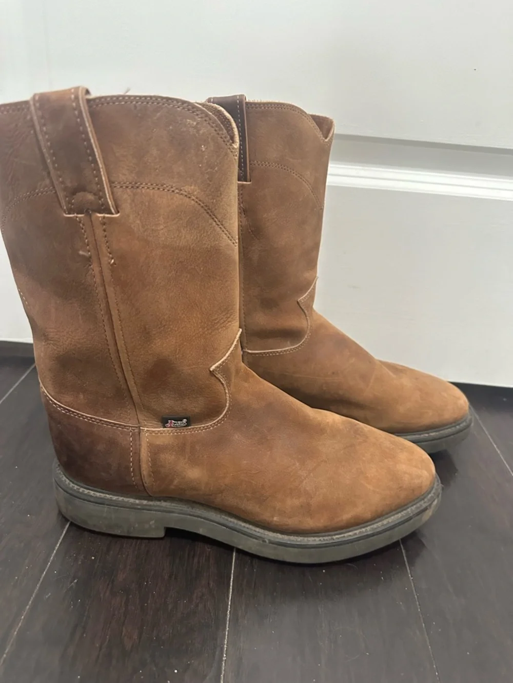 Justin Boots Tan Suede Western Work Boots SZ 9.5